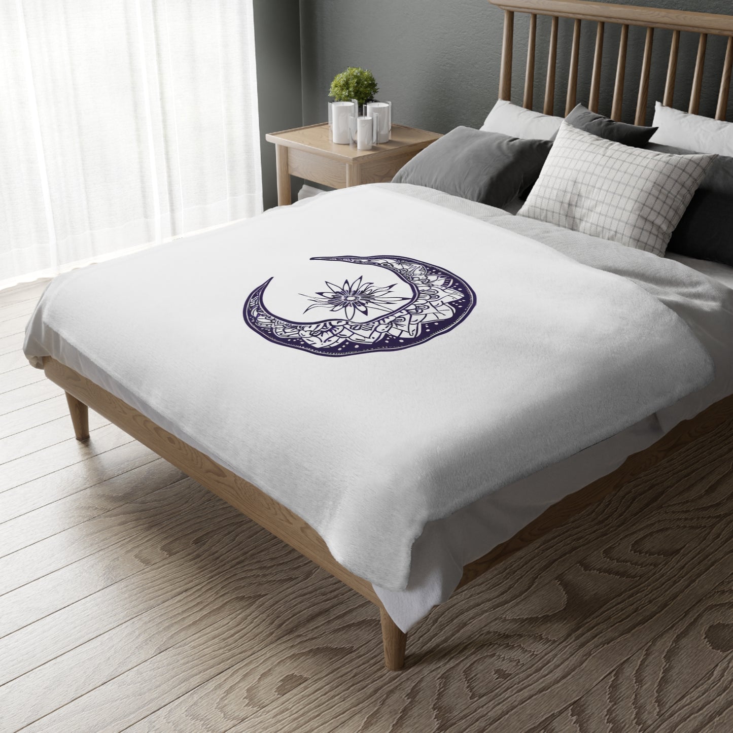 Mandala Crescent Moon 2-Sided Throw Blanket, Intricate Bohemian Design, Spiritual Zen Decor for Meditation Room, Bedroom, and Living Spaces