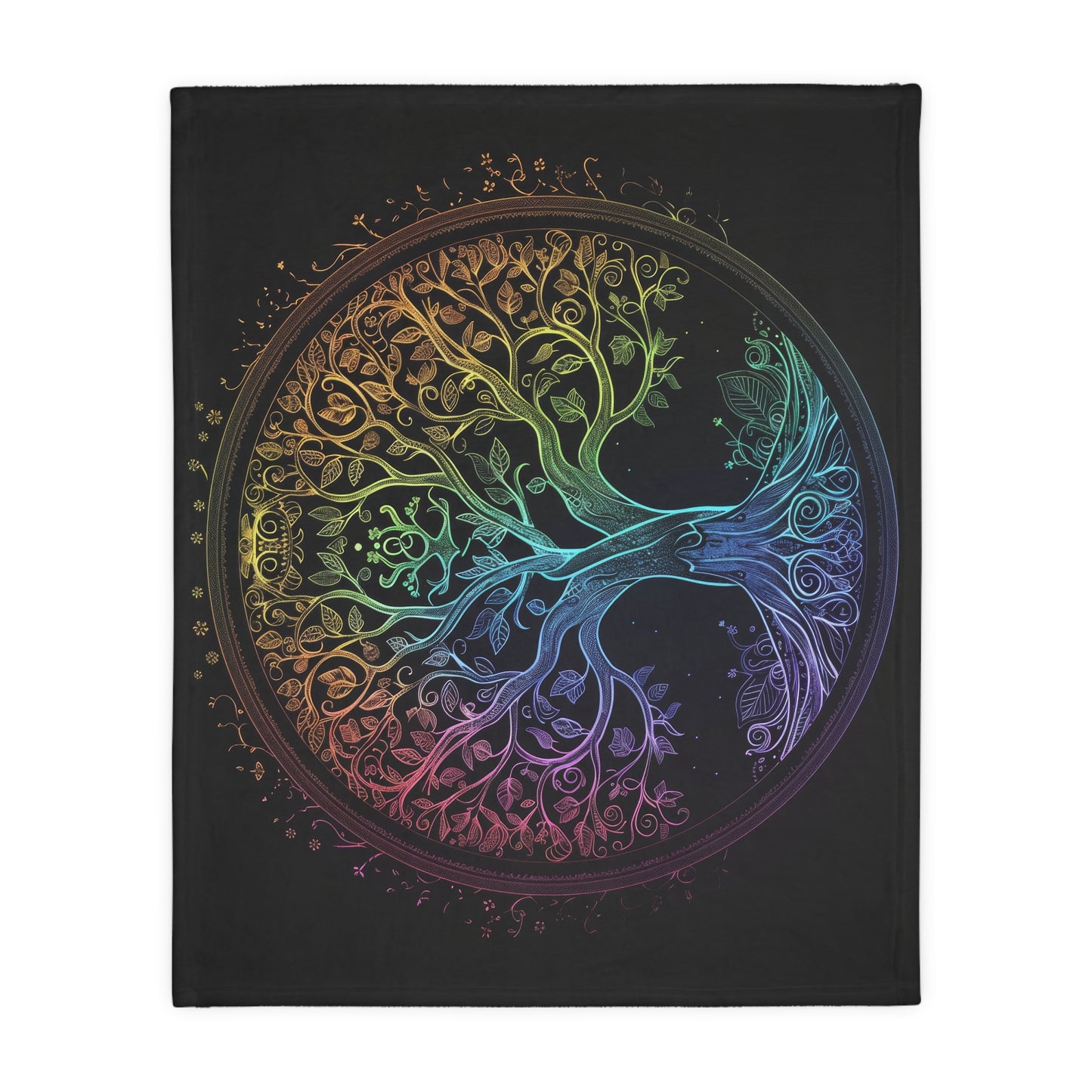Mystic Arbor Double-Sided Throw Blanket, Enchanted Tree of Life Motif, Magical Spectrum Design, Folklore Forest Decor, Radiant Nature Art