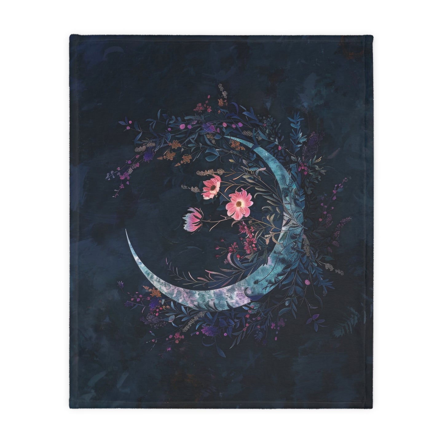Crescent Moon & Wildflowers 2-Sided Throw Blanket, Witchy Occult Design, Moon Lover Gift, Enchanting Aesthetic Bedroom and Living Room Decor