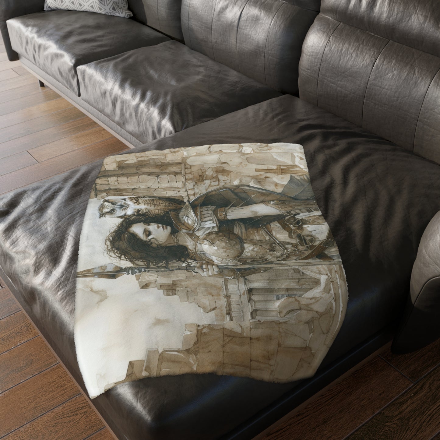 Athena's Wisdom Double-Sided Throw Blanket, Greek Warrior Goddess Emblem, Protective Owl, Heroic Home Comfort