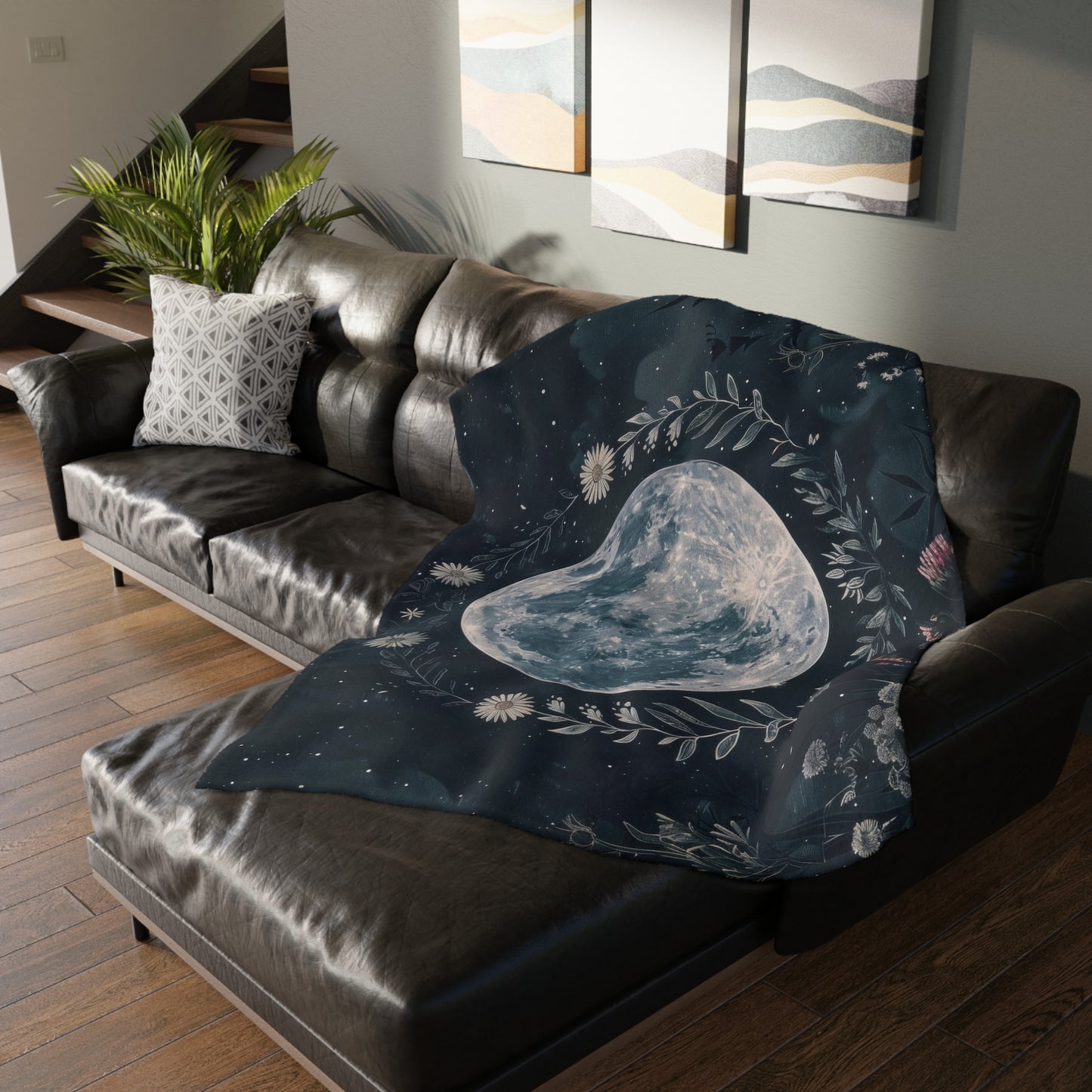 Full Moon & Wildflowers Double Sided Throw Blanket, Witchy Occult Design, Nature Lover Gift, Enchanting Aesthetic Bedroom and Living Room Decor