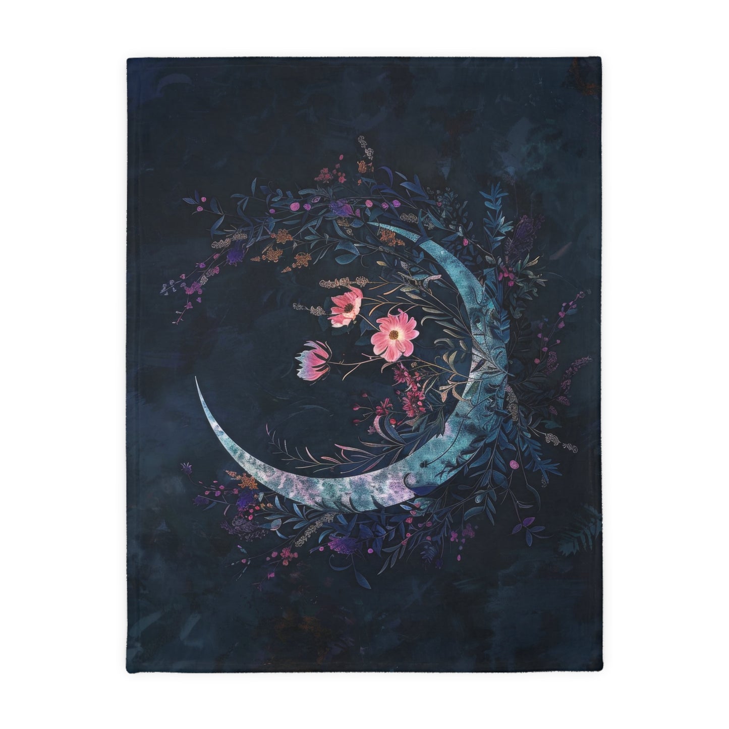Crescent Moon & Wildflowers 2-Sided Throw Blanket, Witchy Occult Design, Moon Lover Gift, Enchanting Aesthetic Bedroom and Living Room Decor