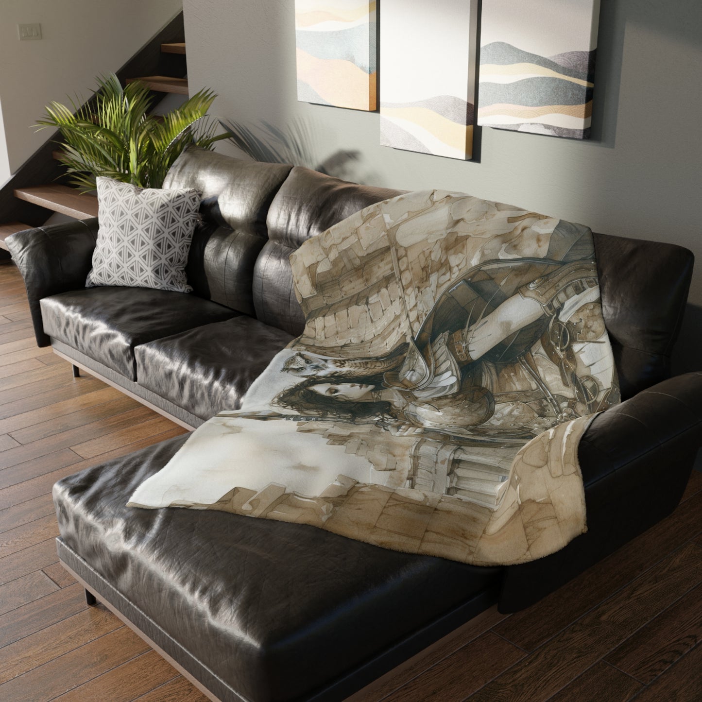 Athena's Wisdom Double-Sided Throw Blanket, Greek Warrior Goddess Emblem, Protective Owl, Heroic Home Comfort