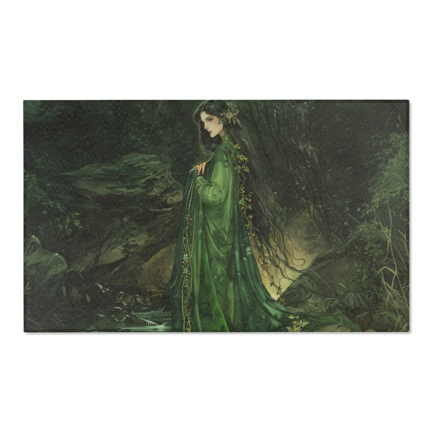 Danu’s Enchanted Forest Chenille Rug, Celtic Mother Goddess Abode, Verdant Canopy, Enchanted Woodland Floor Decor