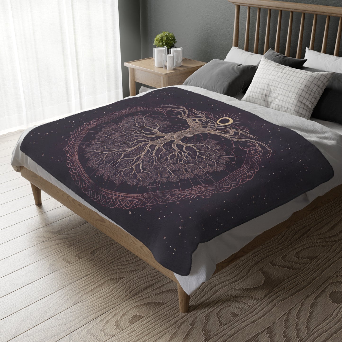 Mystical Purple Tree of Life Double-Sided Throw Blanket – Witchcraft & Nature-Inspired Home Decor