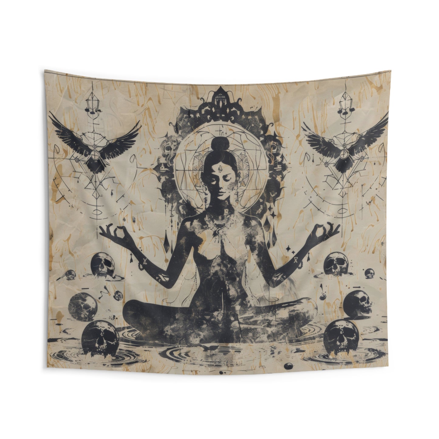Death Goddess Indoor Wall Tapestry, Mysterious Occult Design, Sacred Geometry Aesthetic Enchanting Bedroom, Living, and Dorm Room Decor