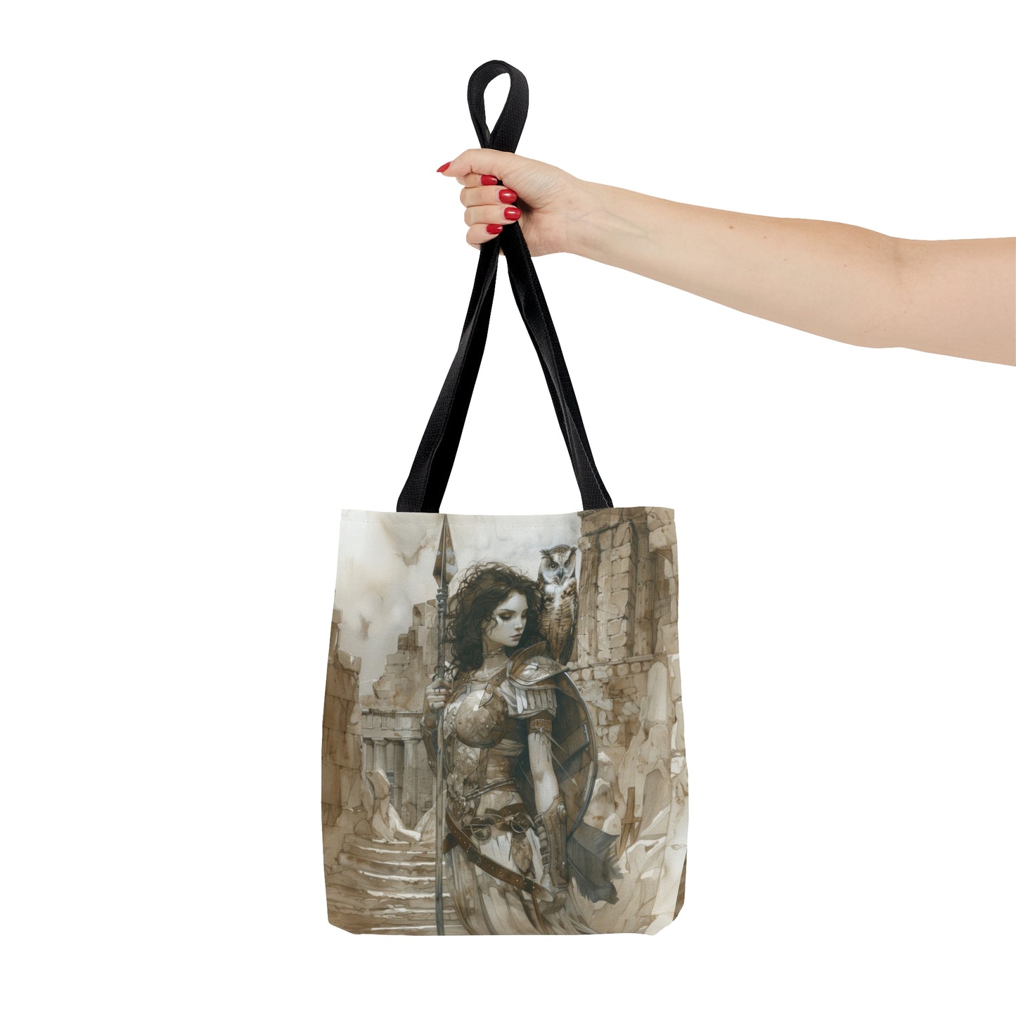 Athena's Wisdom Tote Bag, Dual-Sided Greek Warrior Goddess, Owl Sentinel, Mythic Elegance, Versatile Fashion Accessory