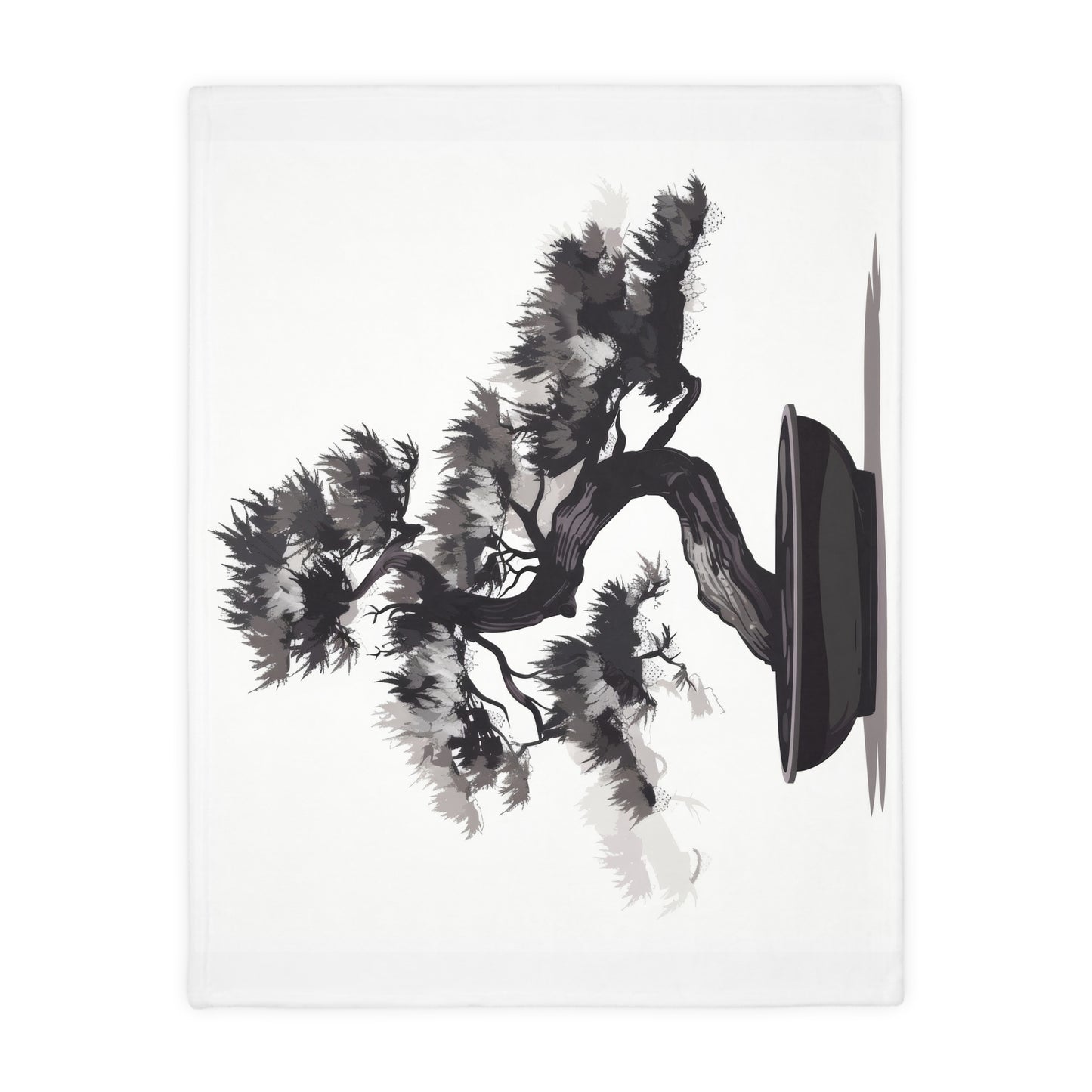 Chinese Ink Style Bonsai Tree Double Sided Throw Blanket, Simple Minimalist Aesthetic, Zen Nature Style Living, Dorm & Bed Room Decor