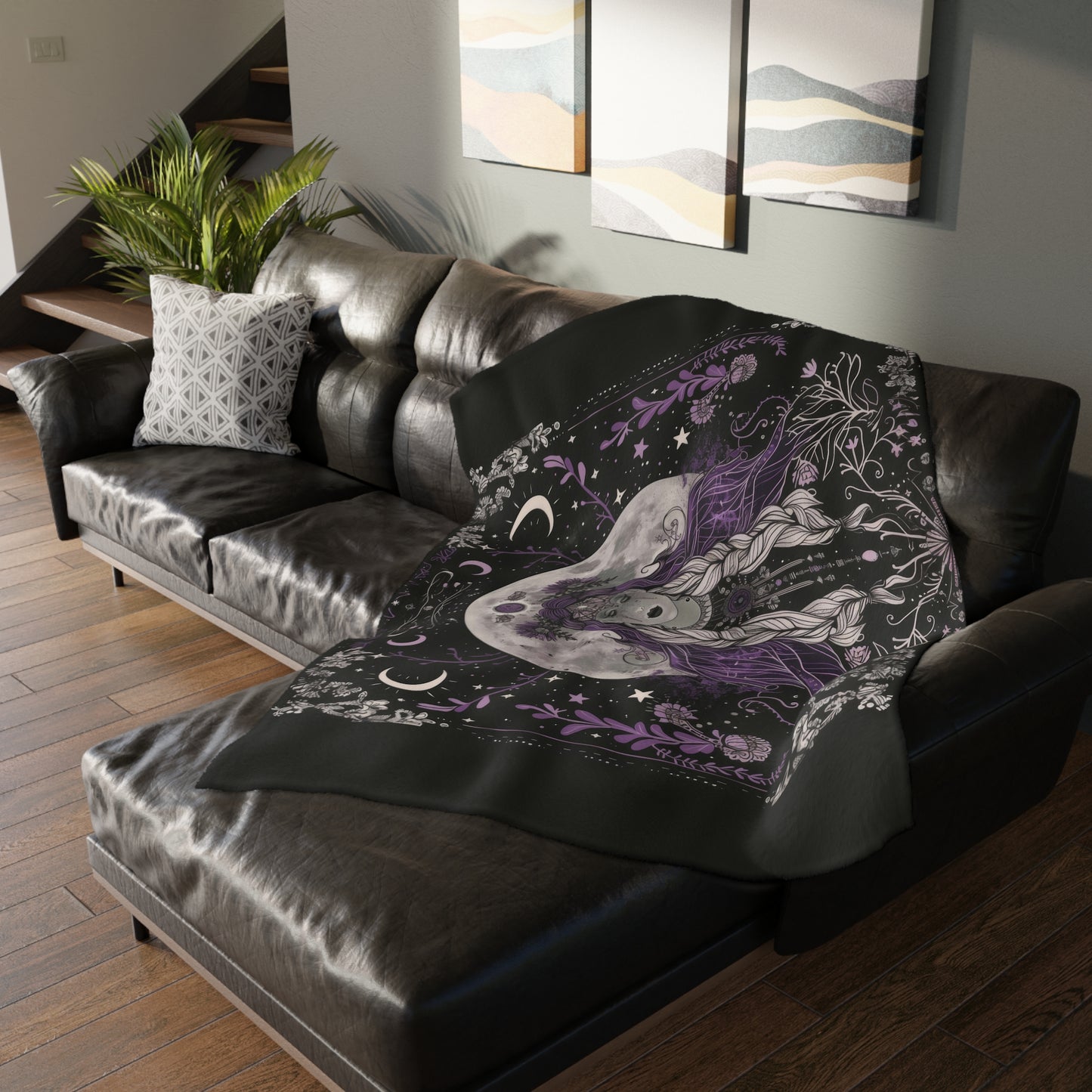 Lunar Goddess Reversible Comfort Throw, Enchanted Occult Motif, Ideal for Nature and Moon Aficionados, Magical Home and Lounge Accent