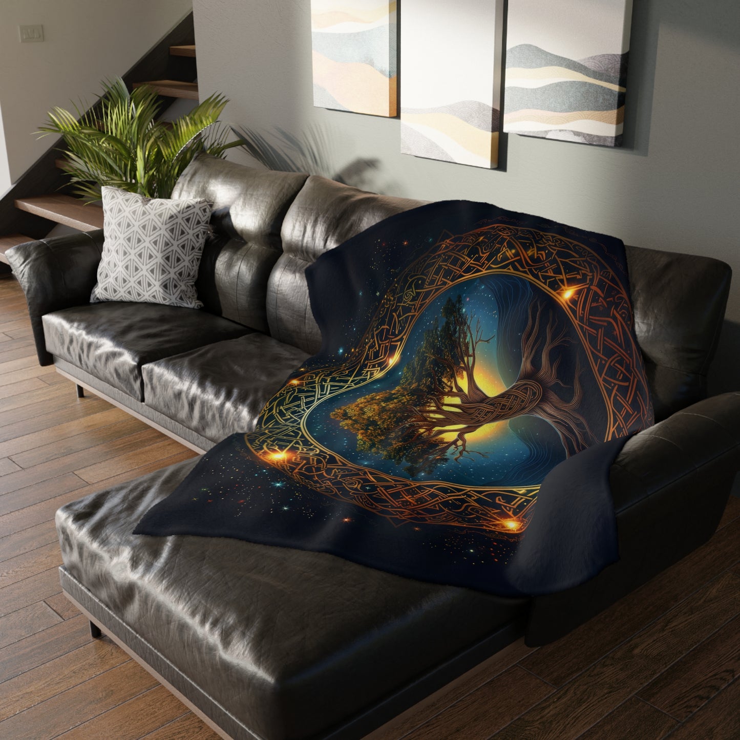 Celtic Tree of Life Mandala Double Sided Throw Blanket, Ancient Occult Aesthetic, Folk Nature Style Living, Dorm & Bed Room Decor