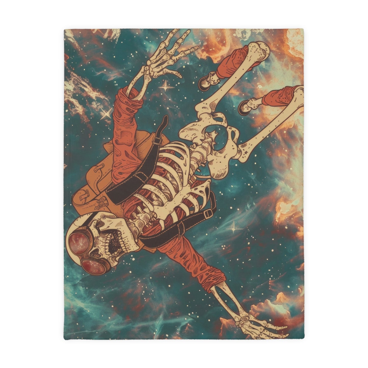 Sky Diving Skeleton Double Sided Throw Blanket (3 Sizes), Dark Cottagecore Design, Gothic Street Art Aesthetic Bedroom, Living, and Dorm Room Decor