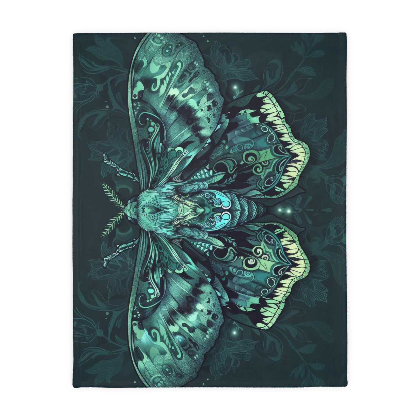 Lunar Moth Double Sided Throw Blanket, Vibrant Emerald Design, Neon Aesthetic, Mystical Magical Bedroom, Living, and Dorm Room Decor