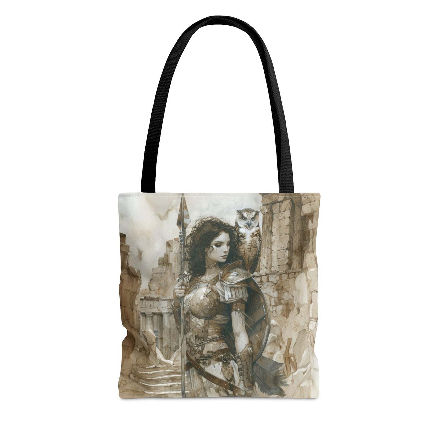 Athena's Wisdom Tote Bag, Dual-Sided Greek Warrior Goddess, Owl Sentinel, Mythic Elegance, Versatile Fashion Accessory