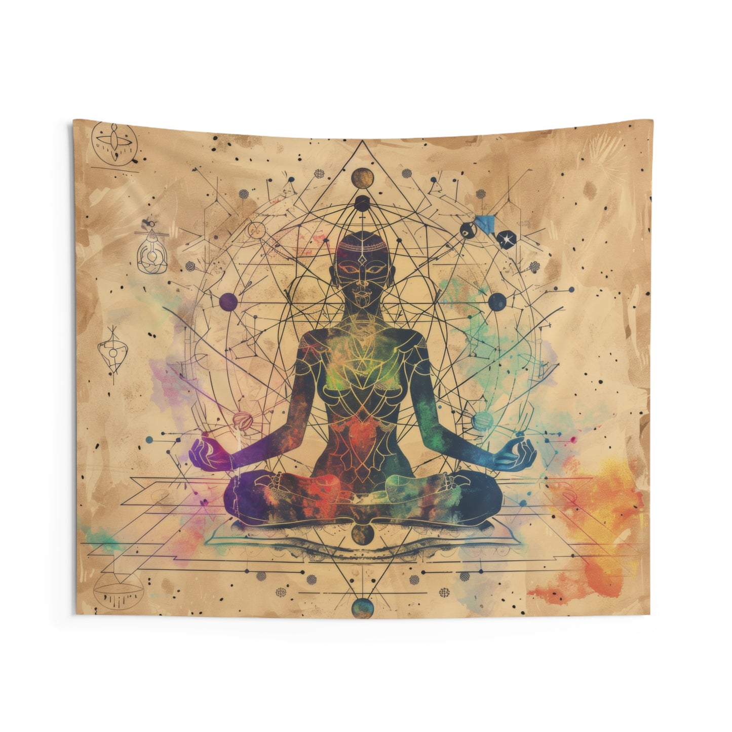 Cosmic Ether Goddess Indoor Wall Tapestry, Mysterious Occult Design, Sacred Geometry Aesthetic Enchanting Bedroom, Living, and Dorm Room Decor