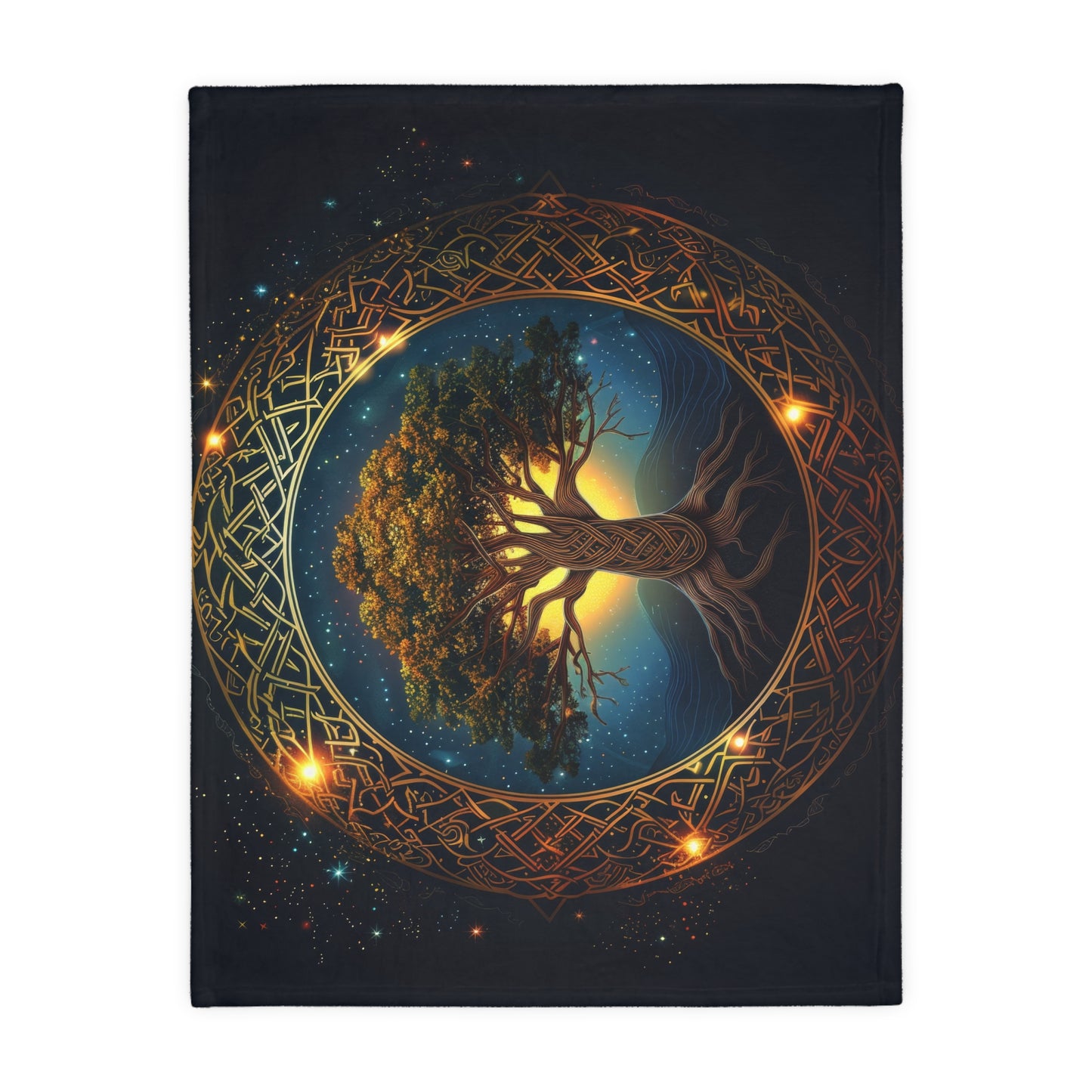 Celtic Tree of Life Mandala Double Sided Throw Blanket, Ancient Occult Aesthetic, Folk Nature Style Living, Dorm & Bed Room Decor