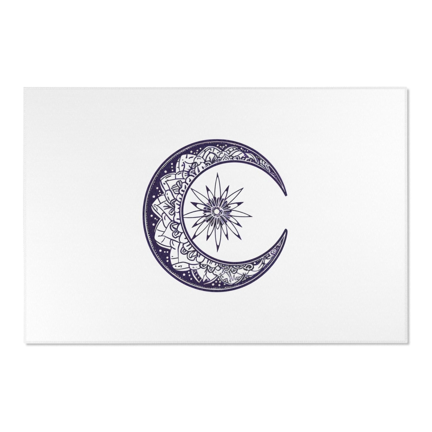 Mandala Crescent Moon Chenille Area Rug, Intricate Bohemian Design, Spiritual Zen Decor for Meditation Room, Bedroom, and Living Spaces