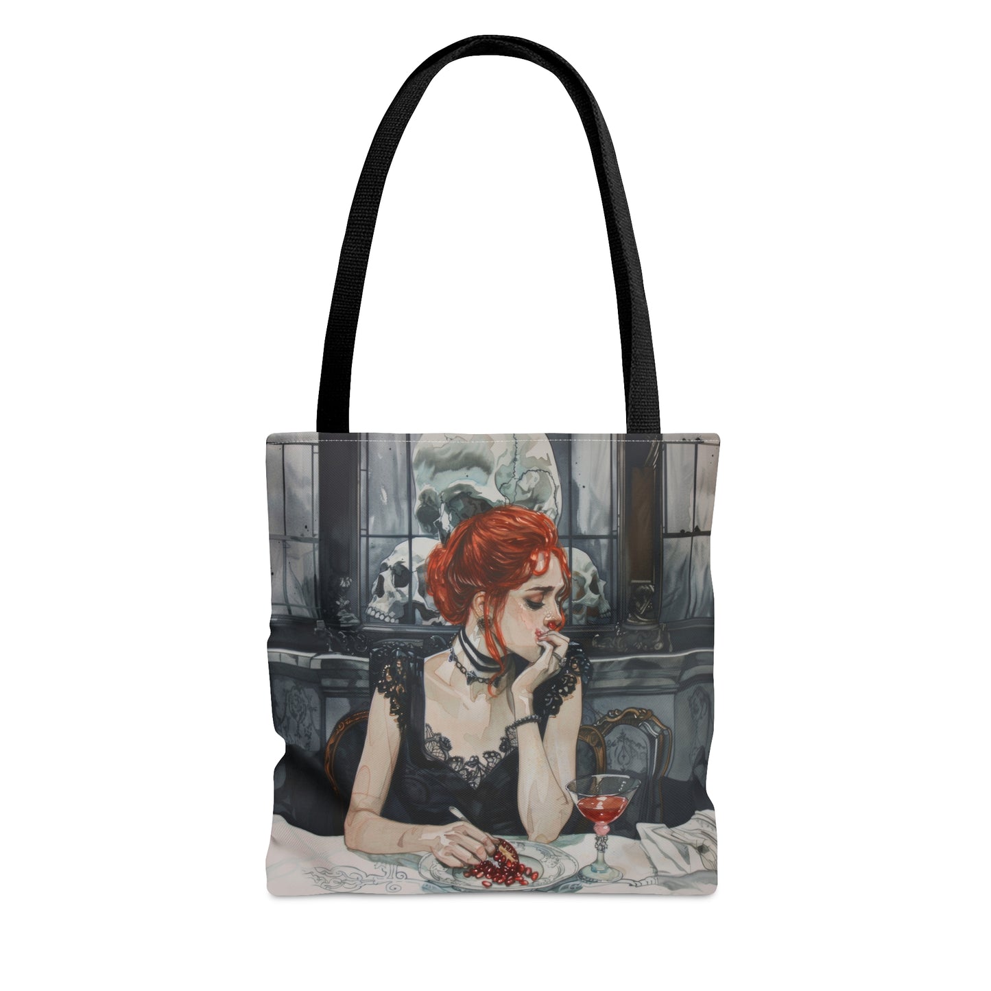 Persephone's Repose Artistic Dual-Sided Tote Bag, Pomegranate & Elegance, Essential Accessory for the Fashion-Conscious