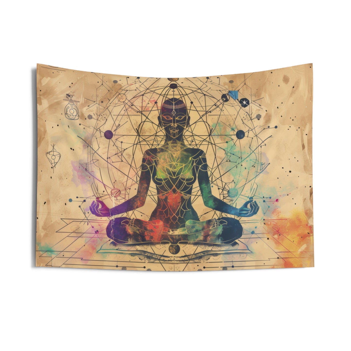 Cosmic Ether Goddess Indoor Wall Tapestry, Mysterious Occult Design, Sacred Geometry Aesthetic Enchanting Bedroom, Living, and Dorm Room Decor