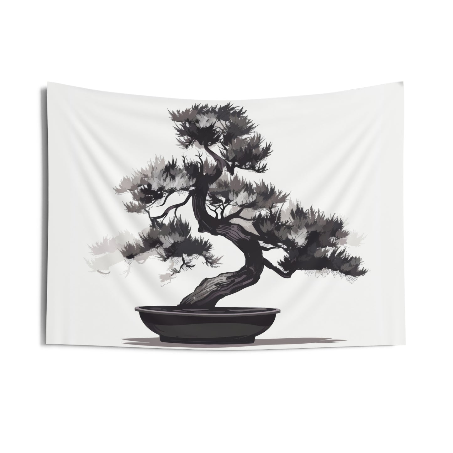 Chinese Ink Style Bonsai Tree Indoor Wall Tapestry, Simple Minimalist Aesthetic Altar Cloth, Zen Nature Style Living, Dorm & Bed Room Decor