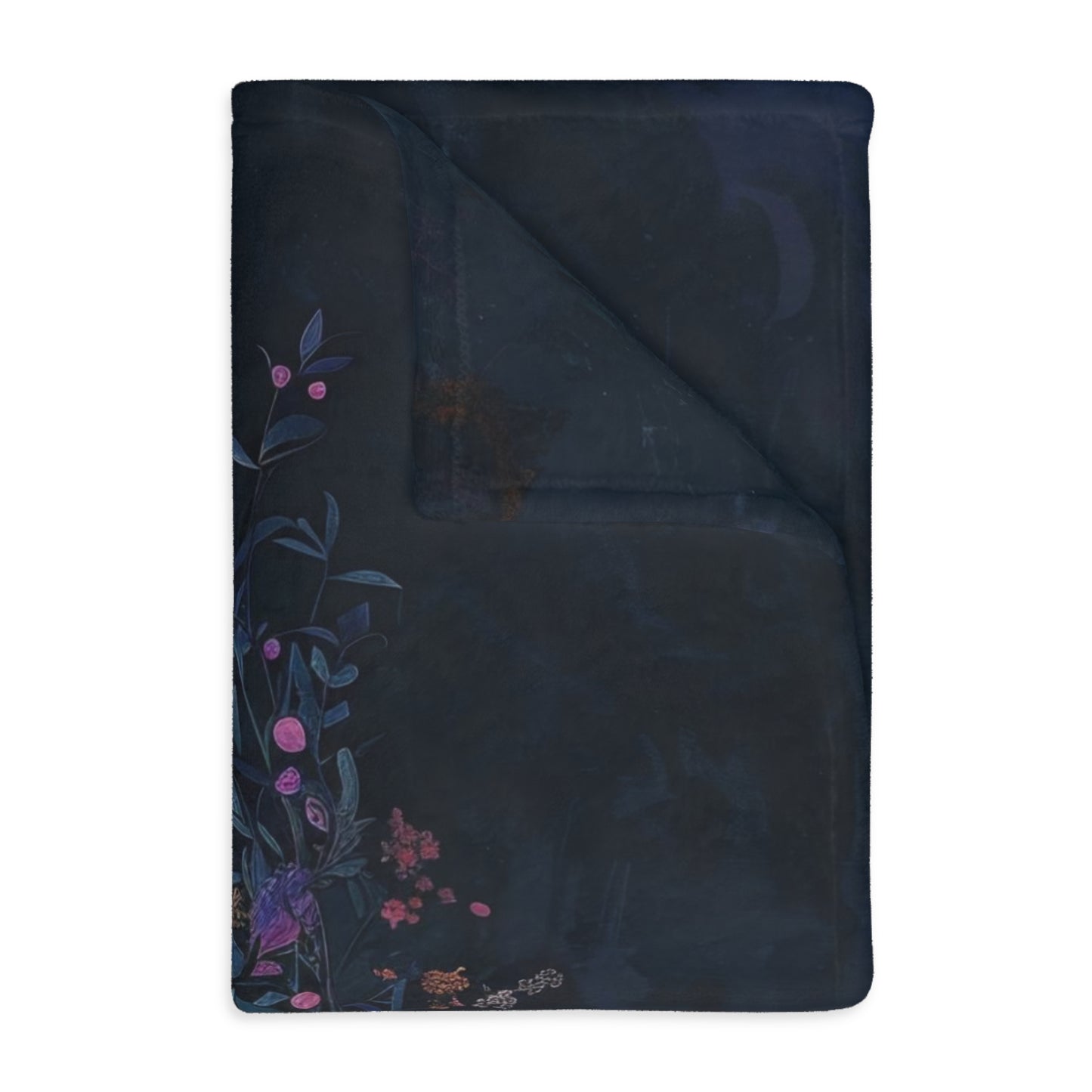 Crescent Moon & Wildflowers 2-Sided Throw Blanket, Witchy Occult Design, Moon Lover Gift, Enchanting Aesthetic Bedroom and Living Room Decor