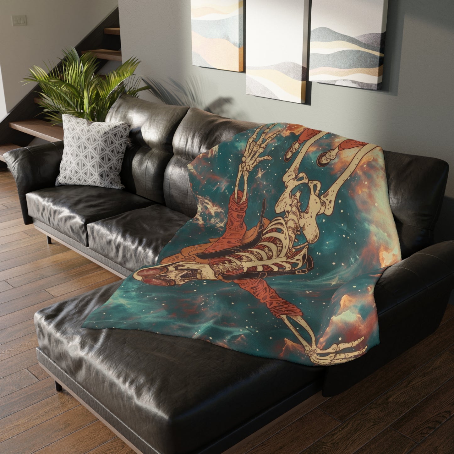 Sky Diving Skeleton Double Sided Throw Blanket (3 Sizes), Dark Cottagecore Design, Gothic Street Art Aesthetic Bedroom, Living, and Dorm Room Decor