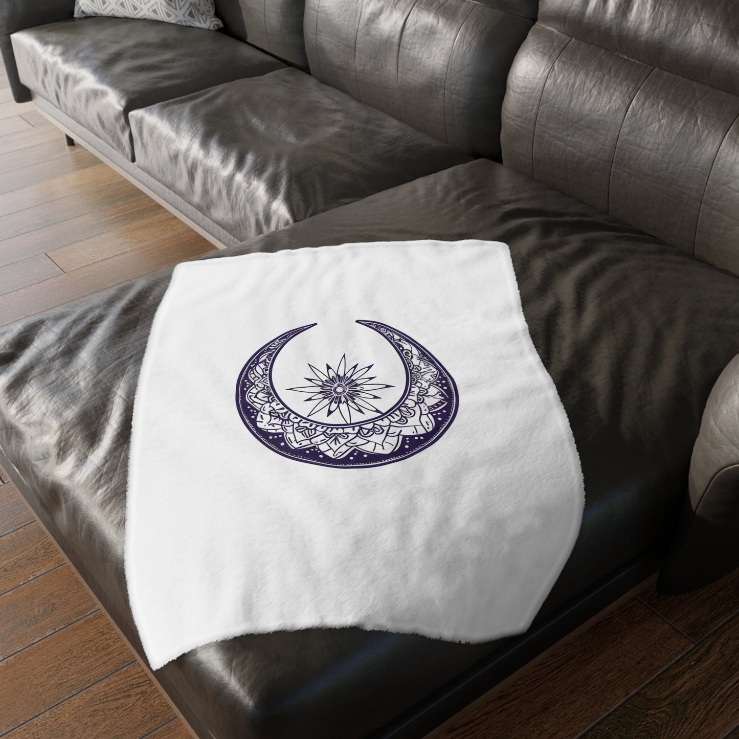 Mandala Crescent Moon 2-Sided Throw Blanket, Intricate Bohemian Design, Spiritual Zen Decor for Meditation Room, Bedroom, and Living Spaces