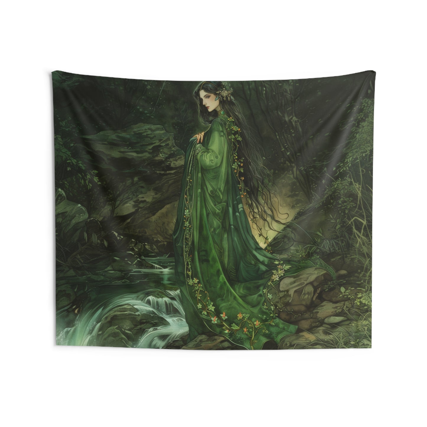 Danu’s Enchanted Forest Wall Tapestry, Celtic Mother Goddess Verdure, Mystical Woodland Scene, Enthralling Home Decor