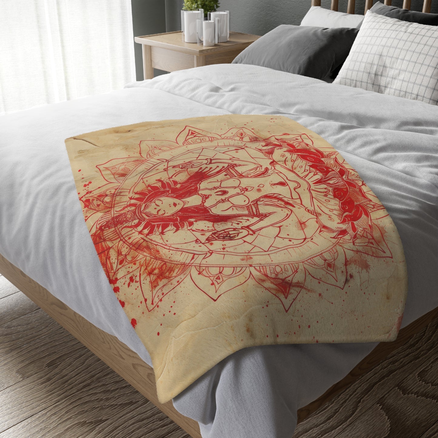 Fire Goddess Two-Sided Throw Blanket, Mystical Occult Design, Sacred Geometry Aesthetic, Enchanting Bedroom and Living Room Decor