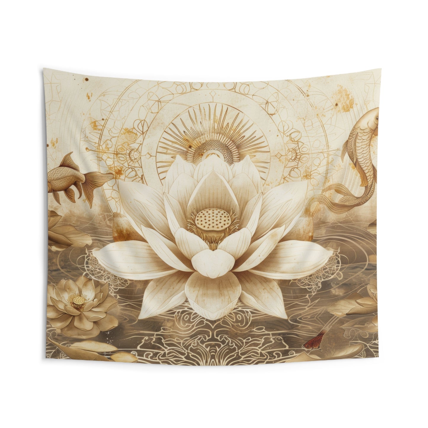 White Lotus Blossom Indoor Wall Tapestry, Ancient Occult Aesthetic Altar Cloth, Zen Nature Style Living, Dorm & Bed Room Decor