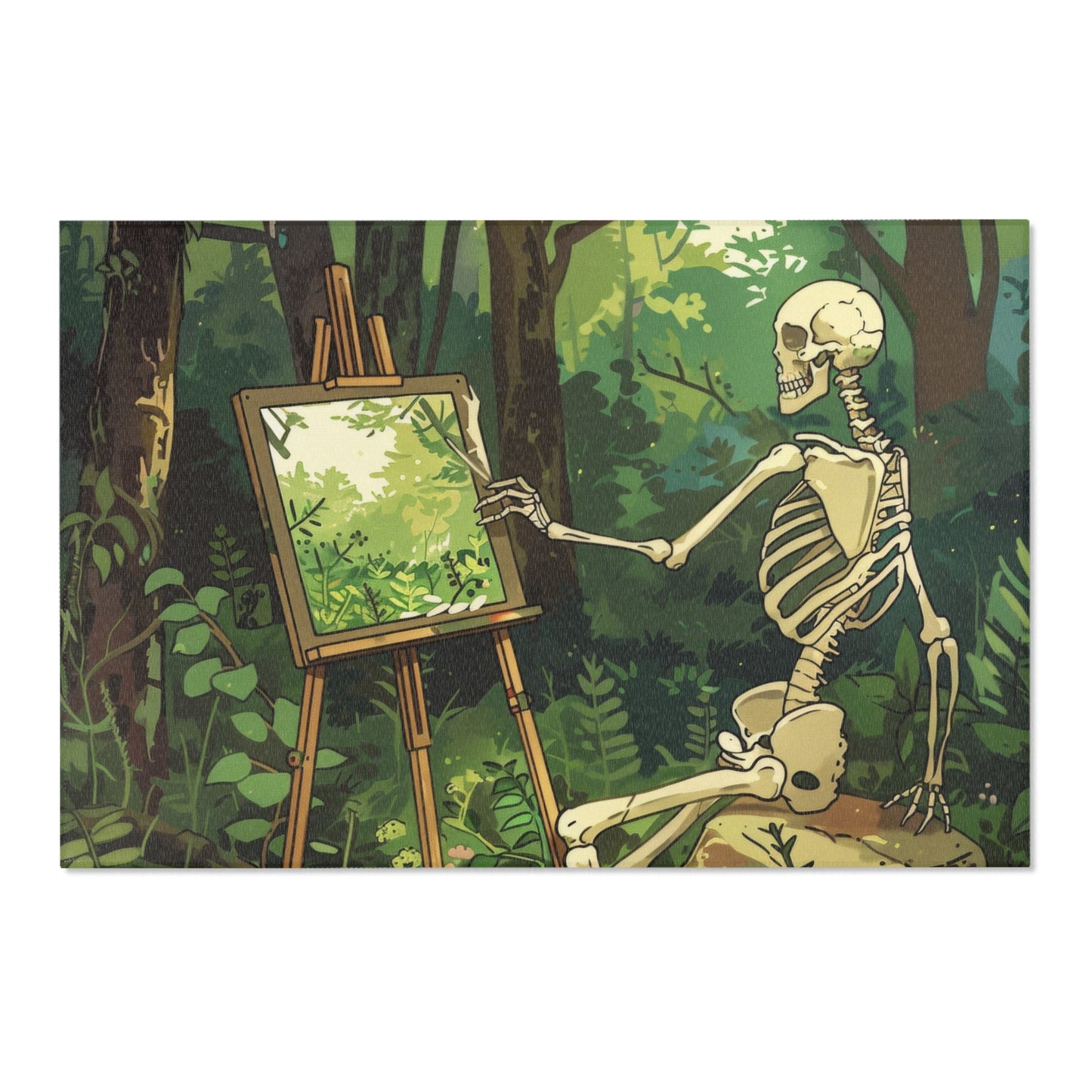 Skeleton Painting Landscape Chenille Area Rug (3 Sizes), Dark Cottagecore Design, Gothic Folk Aesthetic Bedroom, Living, and Dorm Room Decor