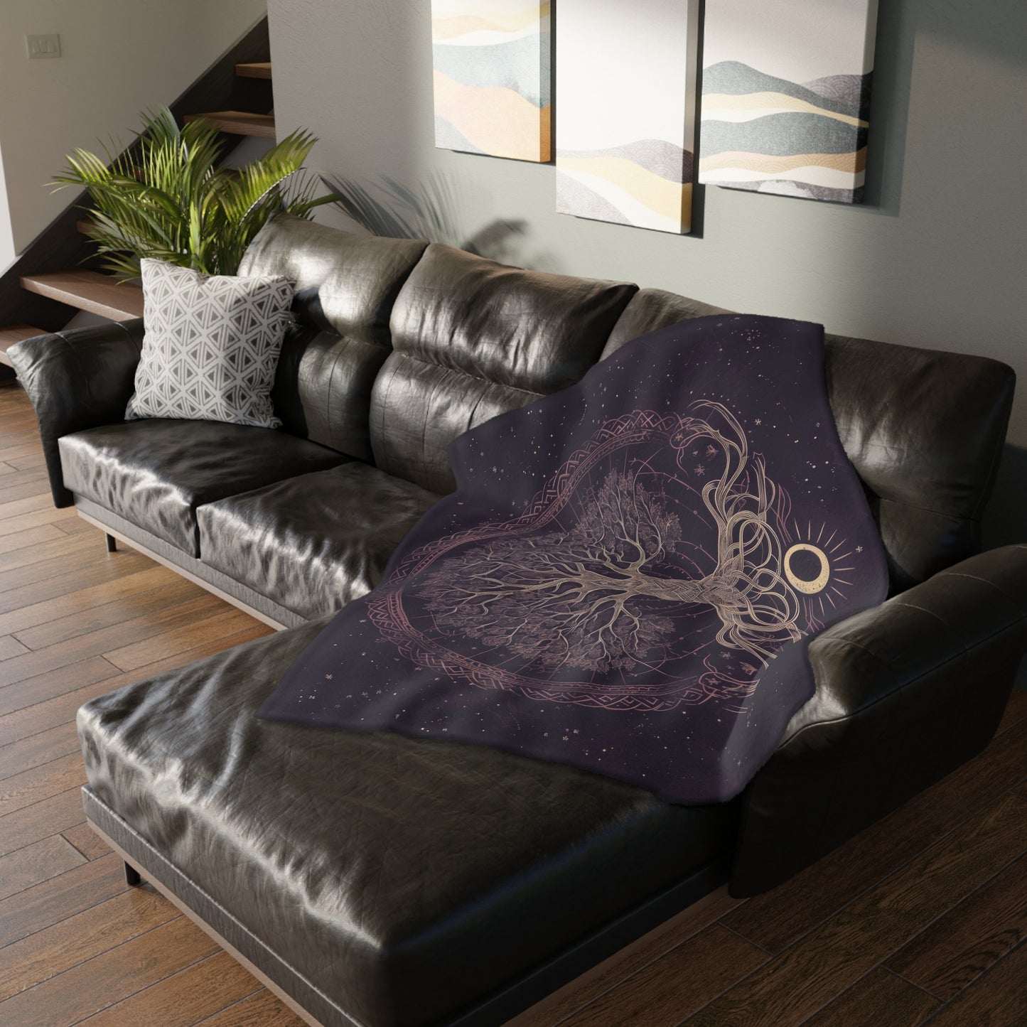Mystical Purple Tree of Life Double-Sided Throw Blanket – Witchcraft & Nature-Inspired Home Decor