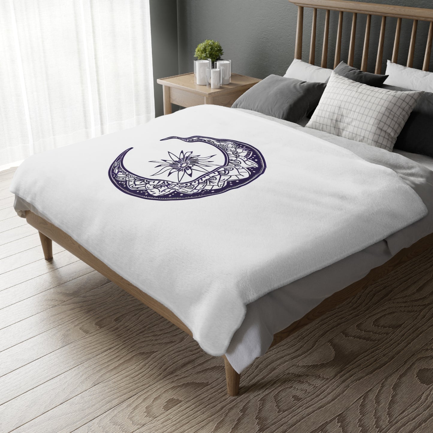 Mandala Crescent Moon 2-Sided Throw Blanket, Intricate Bohemian Design, Spiritual Zen Decor for Meditation Room, Bedroom, and Living Spaces