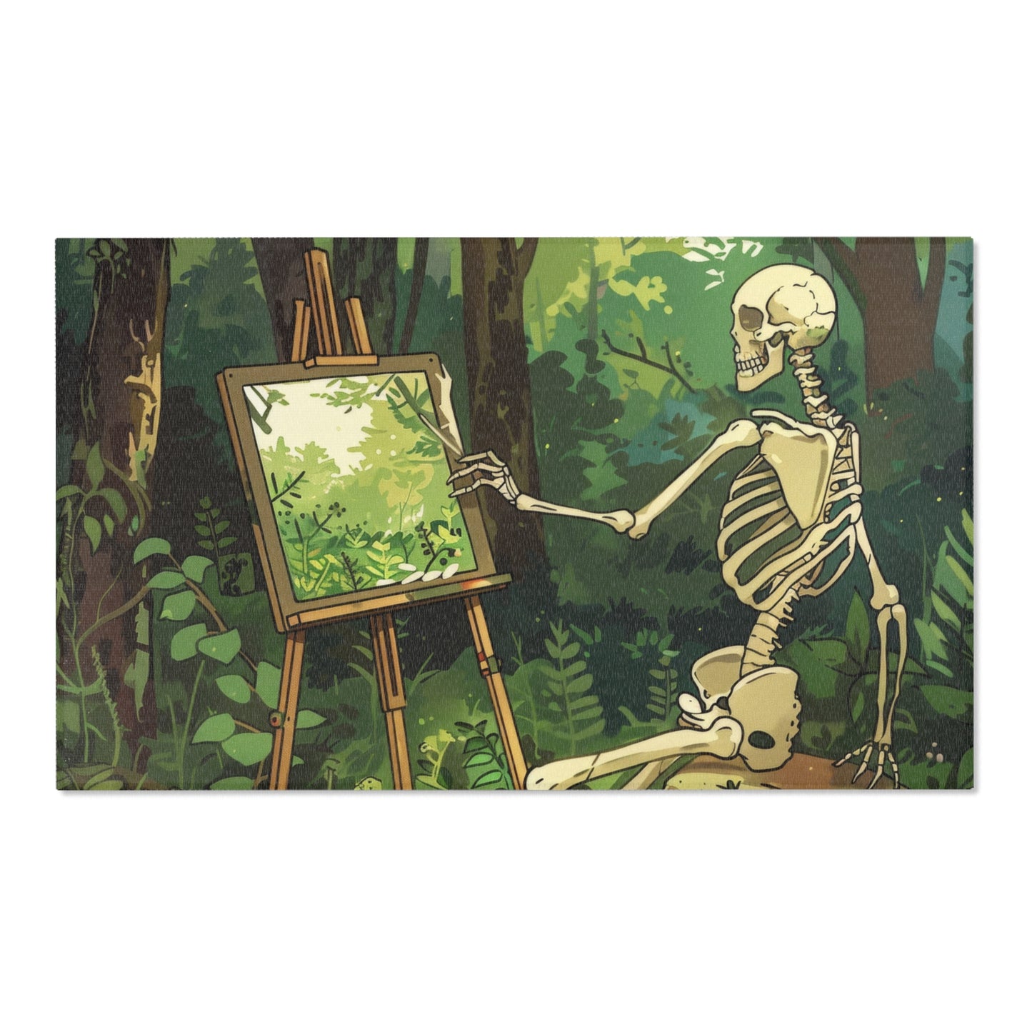 Skeleton Painting Landscape Chenille Area Rug (3 Sizes), Dark Cottagecore Design, Gothic Folk Aesthetic Bedroom, Living, and Dorm Room Decor