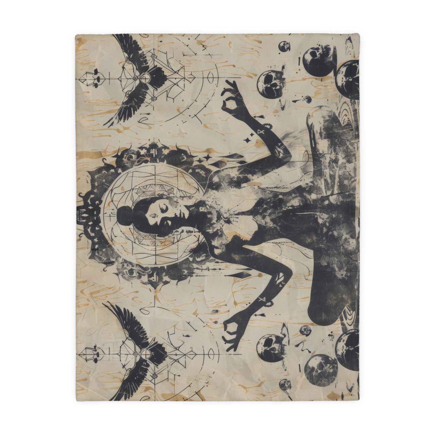 Death Goddess Two-Sided Throw Blanket, Mystical Occult Design, Sacred Geometry Aesthetic, Enchanting Bedroom and Living Room Decor