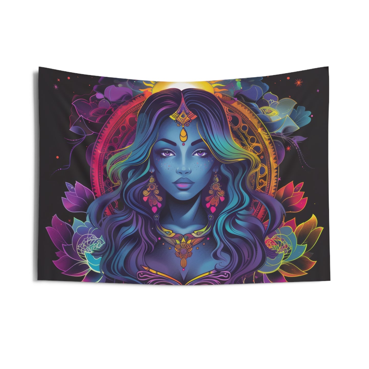 Cosmic Goddess Indoor Wall Tapestry – Electric Mandala Inspired Decor for Enchanting Spaces