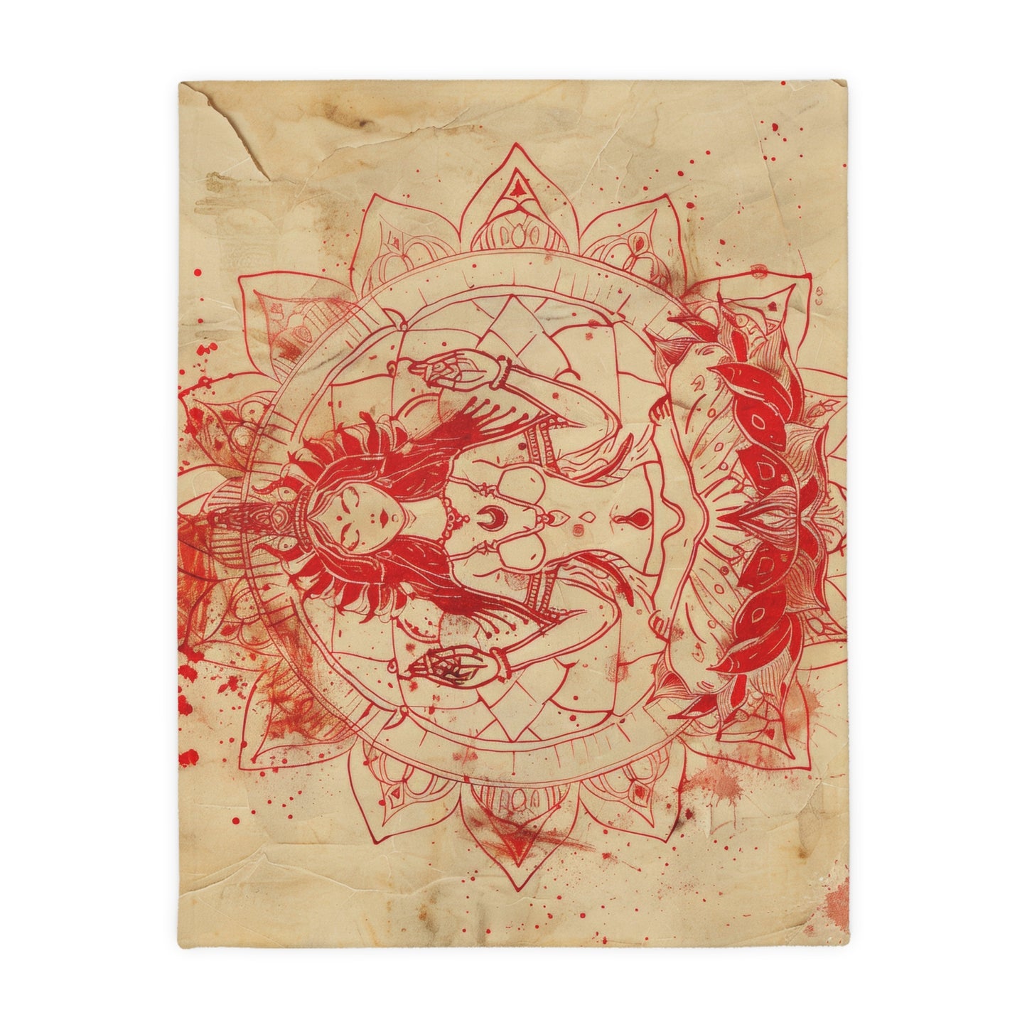 Fire Goddess Two-Sided Throw Blanket, Mystical Occult Design, Sacred Geometry Aesthetic, Enchanting Bedroom and Living Room Decor