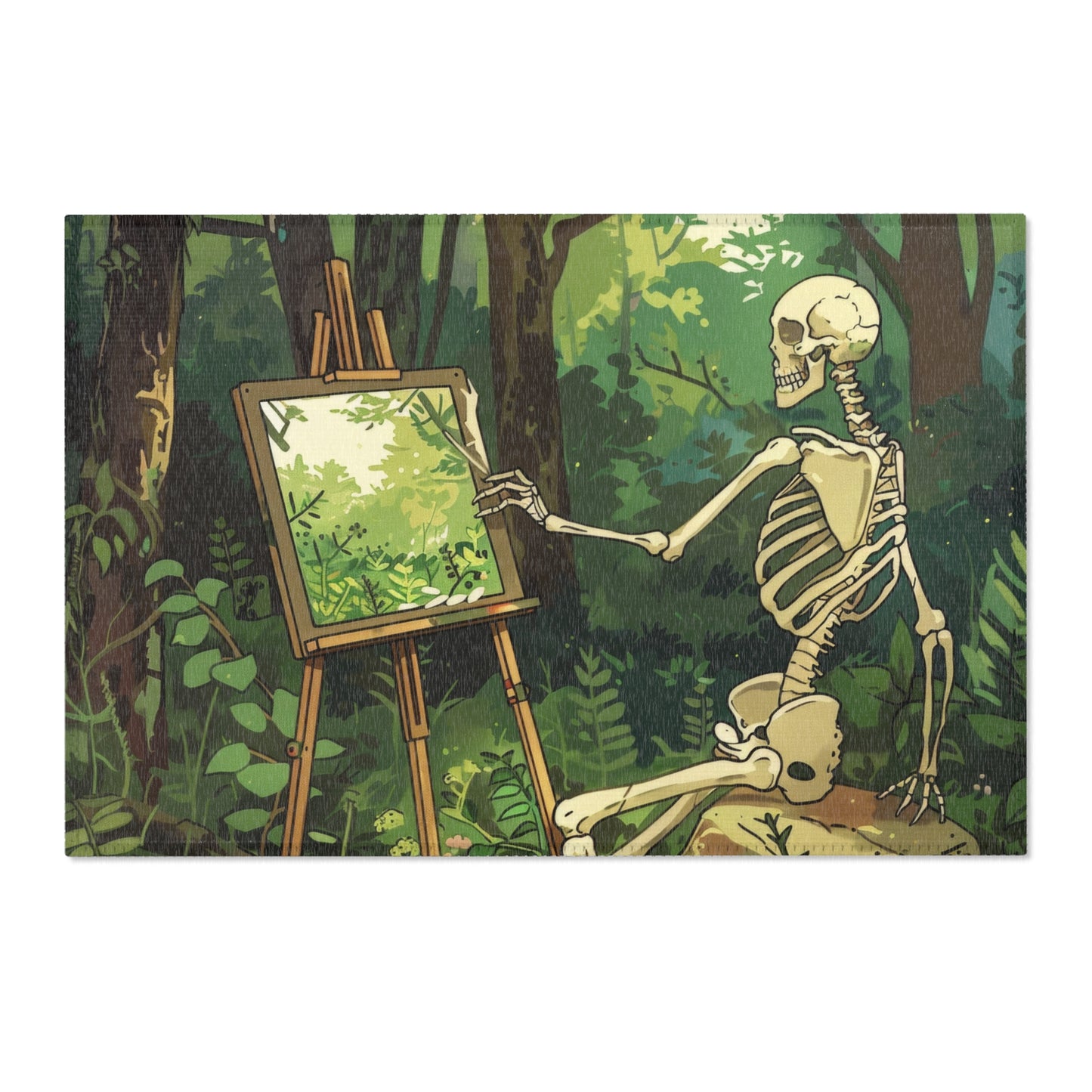 Skeleton Painting Landscape Chenille Area Rug (3 Sizes), Dark Cottagecore Design, Gothic Folk Aesthetic Bedroom, Living, and Dorm Room Decor