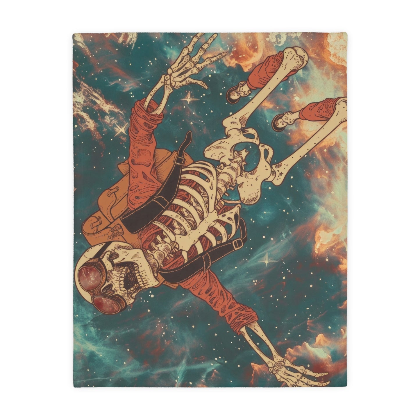 Sky Diving Skeleton Double Sided Throw Blanket (3 Sizes), Dark Cottagecore Design, Gothic Street Art Aesthetic Bedroom, Living, and Dorm Room Decor