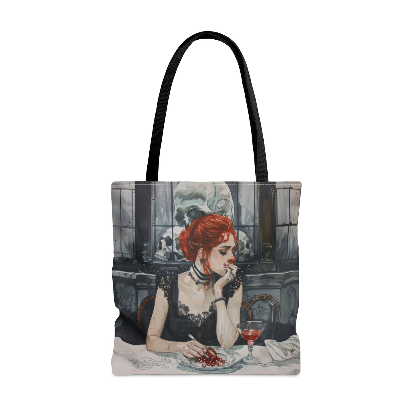 Persephone's Repose Artistic Dual-Sided Tote Bag, Pomegranate & Elegance, Essential Accessory for the Fashion-Conscious