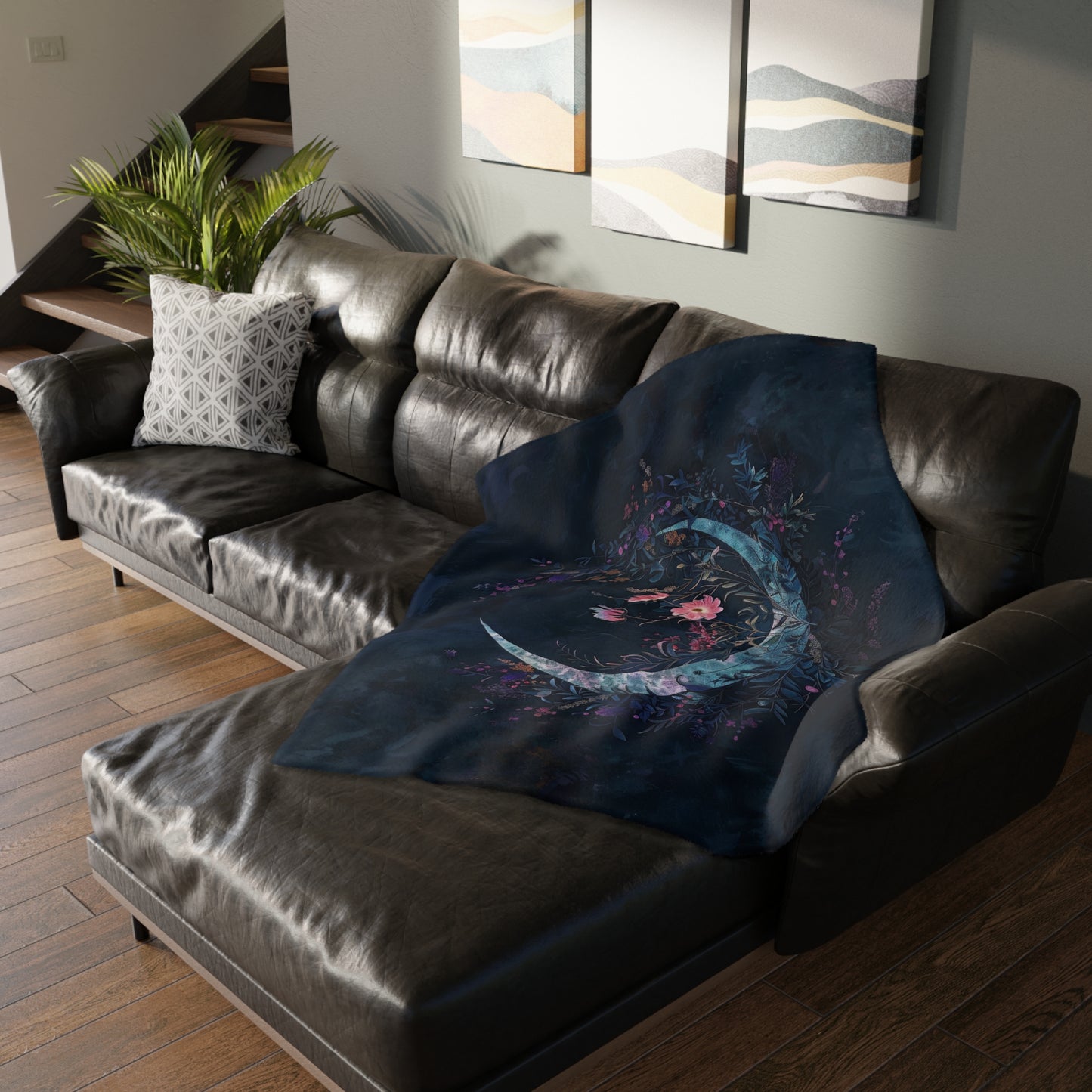 Crescent Moon & Wildflowers 2-Sided Throw Blanket, Witchy Occult Design, Moon Lover Gift, Enchanting Aesthetic Bedroom and Living Room Decor