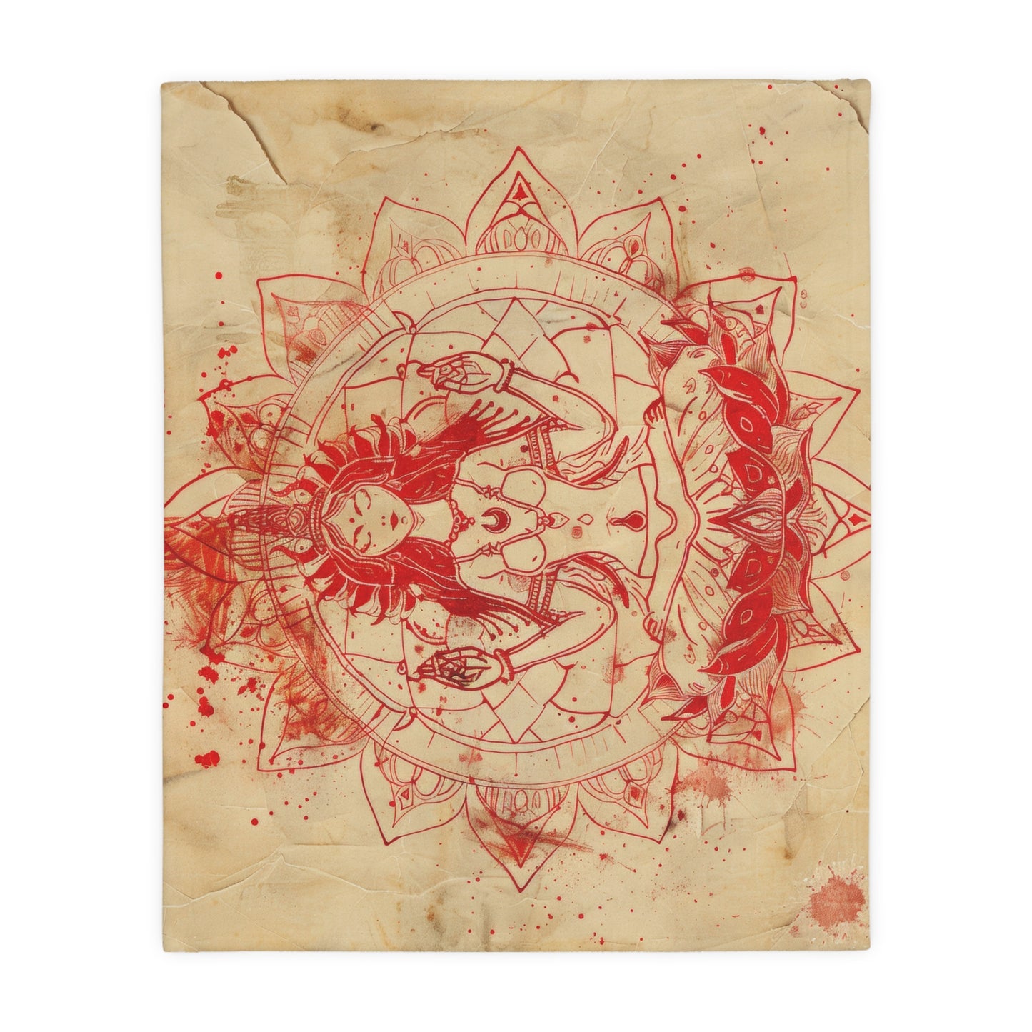 Fire Goddess Two-Sided Throw Blanket, Mystical Occult Design, Sacred Geometry Aesthetic, Enchanting Bedroom and Living Room Decor