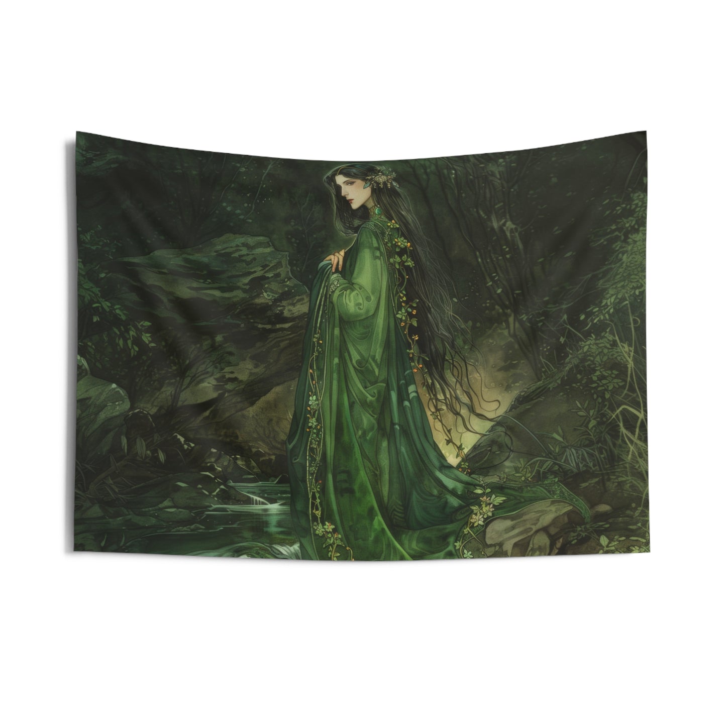 Danu’s Enchanted Forest Wall Tapestry, Celtic Mother Goddess Verdure, Mystical Woodland Scene, Enthralling Home Decor