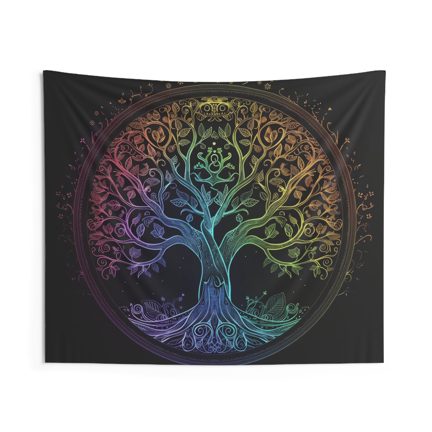 Mystic Arbor Indoor Wall Tapestry, Enchanted Tree of Life Motif, Magical Spectrum Design, Folklore Forest Decor, Radiant Nature Wall Art