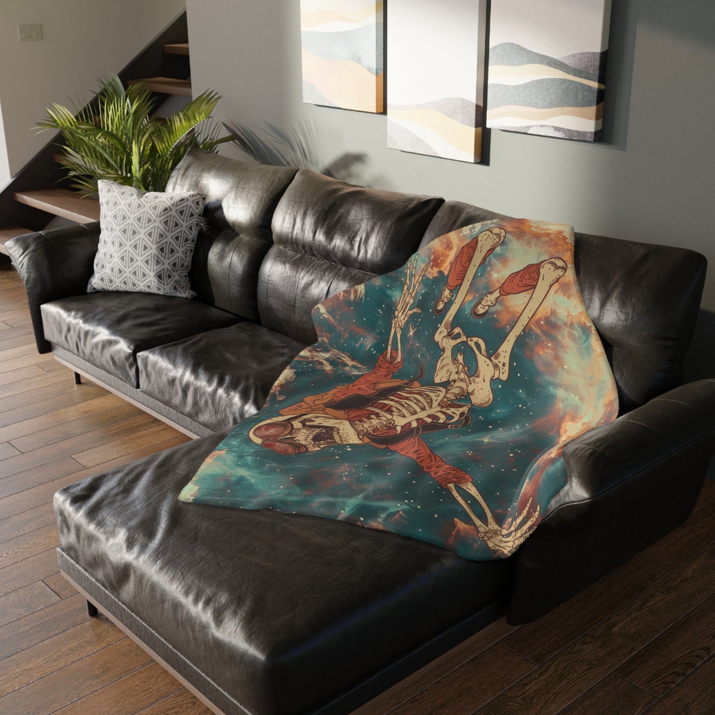 Sky Diving Skeleton Double Sided Throw Blanket (3 Sizes), Dark Cottagecore Design, Gothic Street Art Aesthetic Bedroom, Living, and Dorm Room Decor