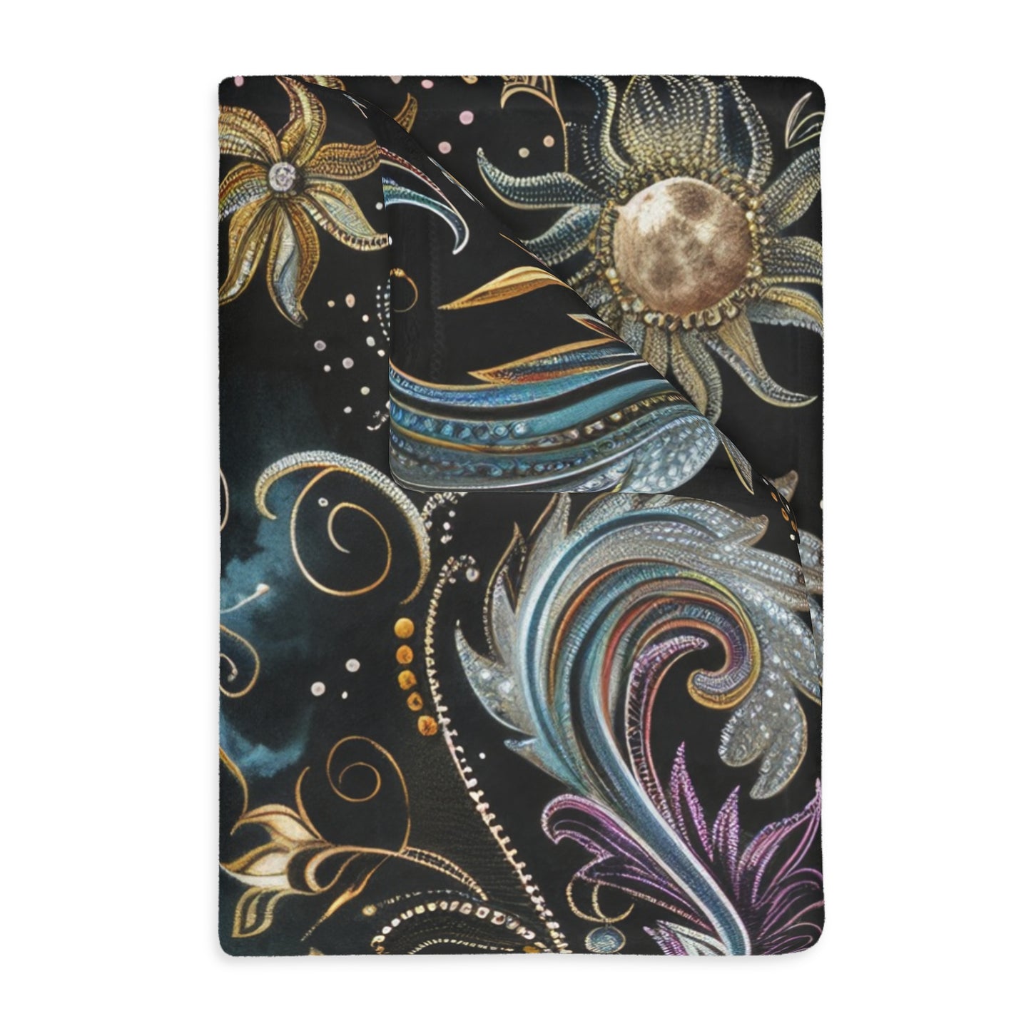 Crescent Moon & Sun Double Sided Throw Blanket, Folk Design, Art Nouveau Aesthetic, Mystical Magical Bedroom, Living, and Dorm Room Decor