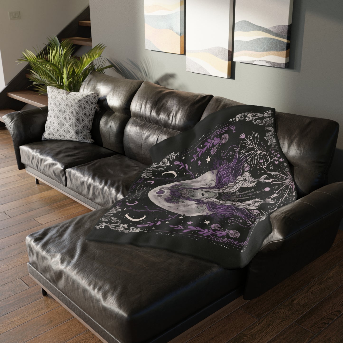 Lunar Goddess Reversible Comfort Throw, Enchanted Occult Motif, Ideal for Nature and Moon Aficionados, Magical Home and Lounge Accent
