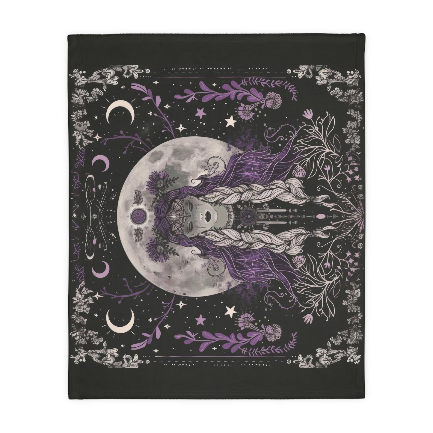 Lunar Goddess Reversible Comfort Throw, Enchanted Occult Motif, Ideal for Nature and Moon Aficionados, Magical Home and Lounge Accent