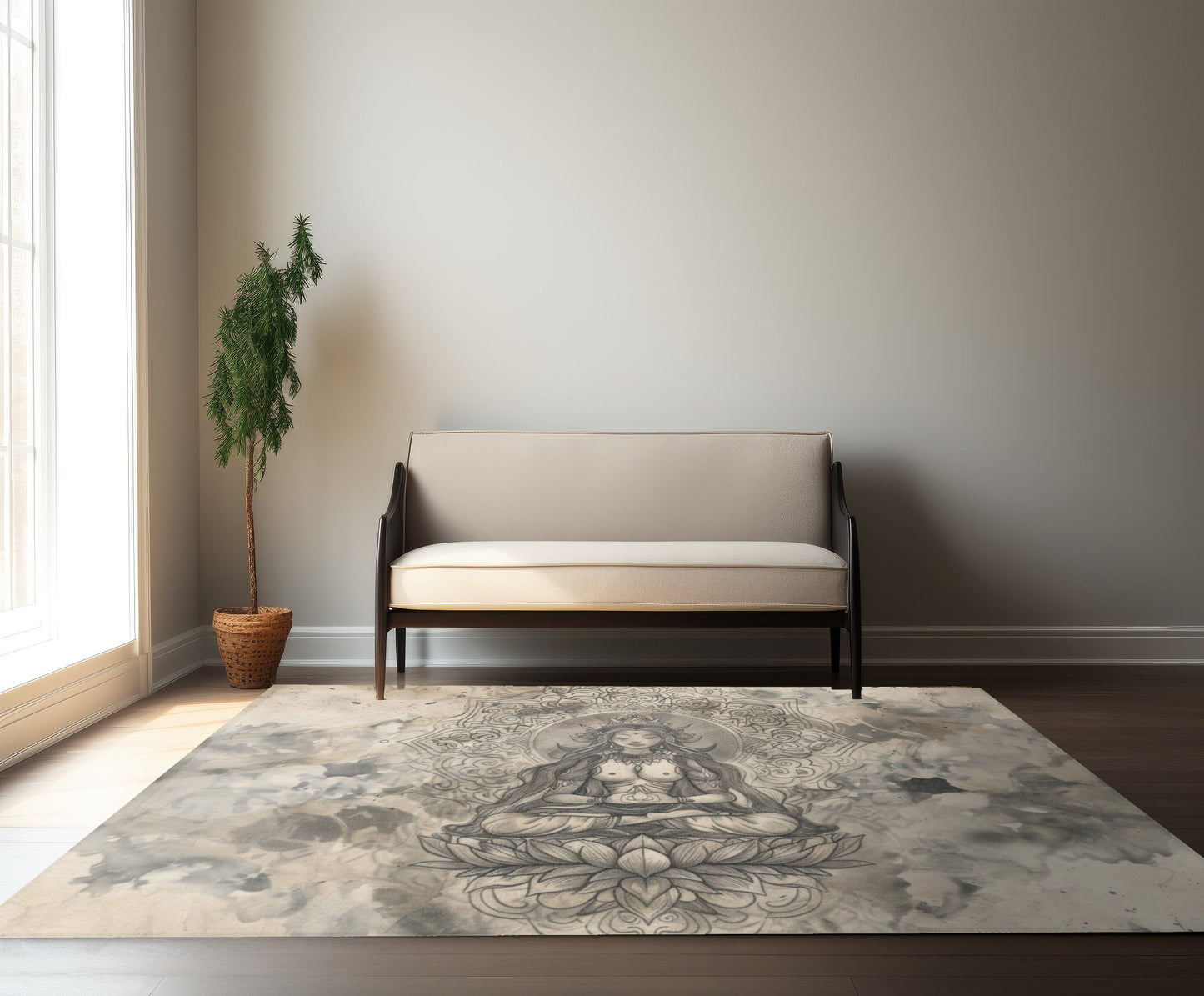 Air Goddess Polyester Chenille Area Rug (3 Sizes), Sacred Geometry Aesthetic, Zen Nature Bedroom, Living Room & Dorm Room Decor