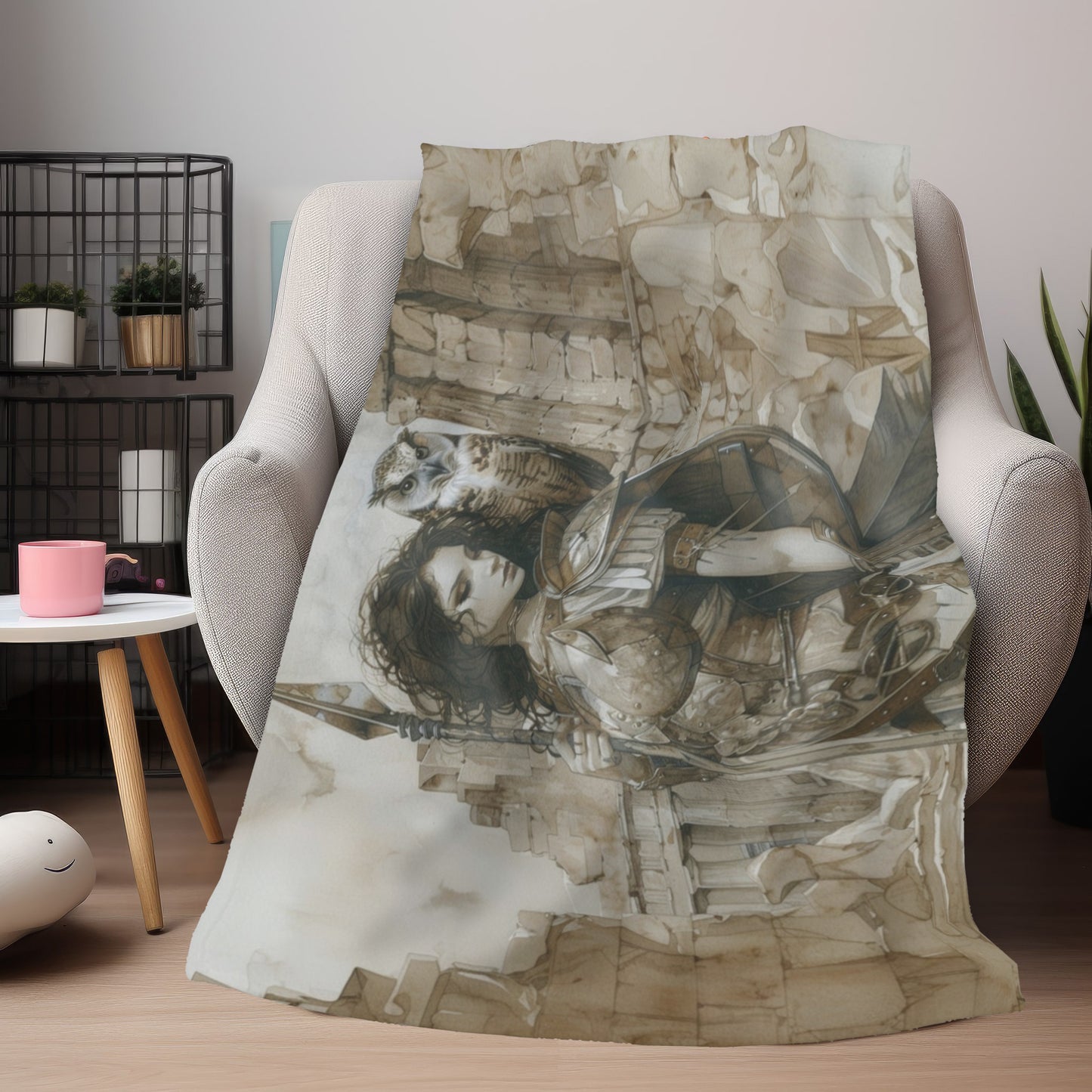 Athena's Wisdom Double-Sided Throw Blanket, Greek Warrior Goddess Emblem, Protective Owl, Heroic Home Comfort