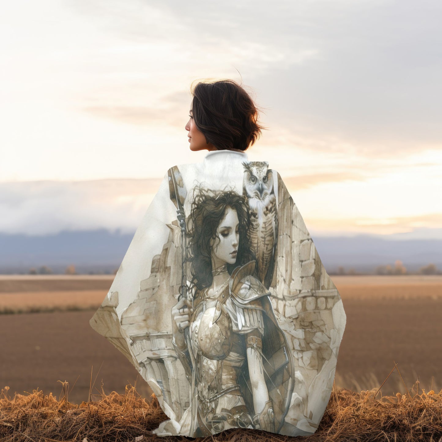 Athena's Wisdom Double-Sided Throw Blanket, Greek Warrior Goddess Emblem, Protective Owl, Heroic Home Comfort
